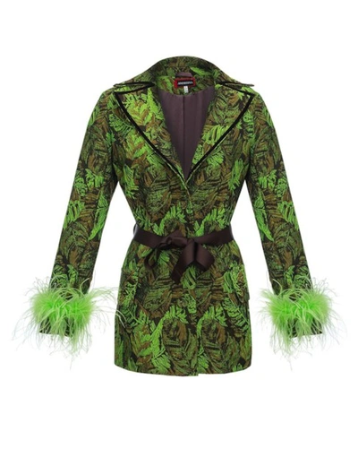 Shop Andreeva Green Jacqueline Jacket With Detachable Feather Cuffs