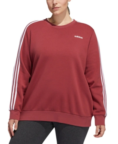 Shop Adidas Originals Adidas Essentials Plus Size 3 Stripe Fleece Sweatshirt In Medium Red