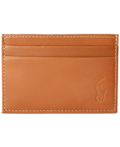 Shop Polo Ralph Lauren Men's Burnished Leather Card Case With Money Clip In Brown