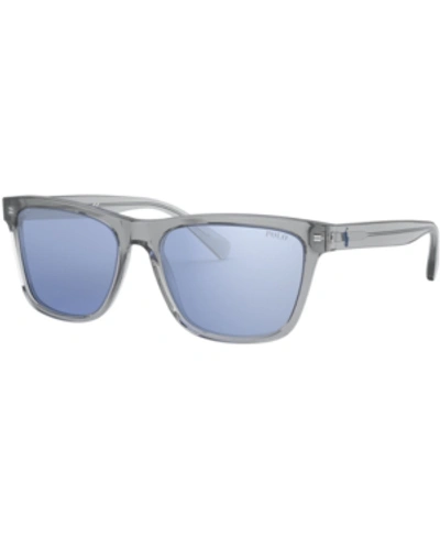 Shop Polo Ralph Lauren Sunglasses, 0ph4167 In Transparent Grey/light Blue Mirror Silver