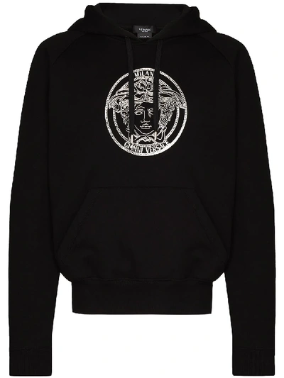 Shop Versace Logo-print Hoodie In Black