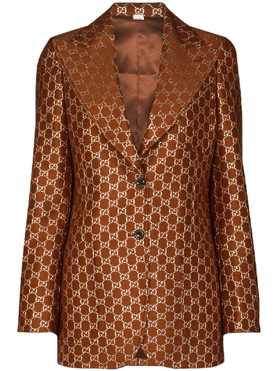 Shop Gucci Gg Motif Single-breasted Blazer In Brown