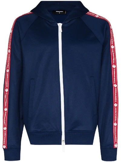 Shop Dsquared2 Logo Tape Zipped Hoodie In 477 Blue