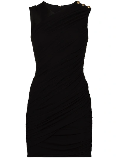 Shop Balmain Ruched Mini Dress In Black