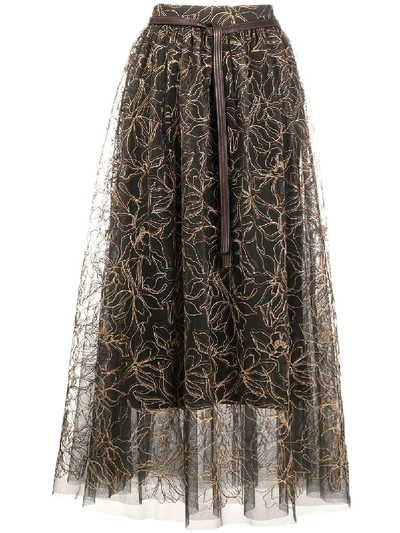 Shop Brunello Cucinelli Embroidered Tulle Skirt In Grey
