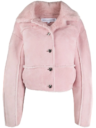 Shop Saks Potts Kahlo Shearling-trimmed Oversized Jacket In Pink