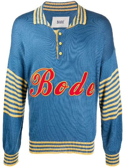 Shop Bode Stripe-jacquard Polo Sweater In Blue