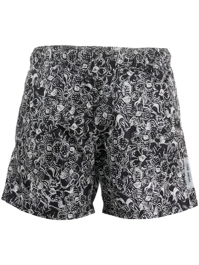 Shop Off-white For Swim Floral-print Swim Shorts In Black