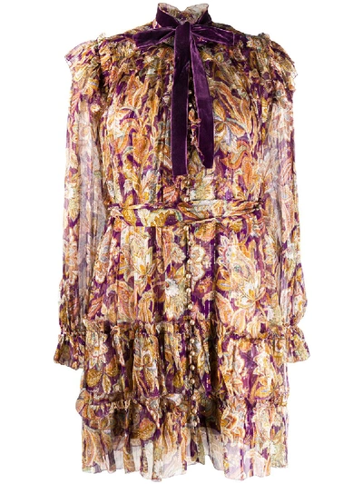 Shop Zimmermann Paisley Print Blouson Dress In Purple