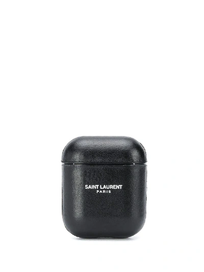 Shop Saint Laurent Logo-print Airpods Case In Black