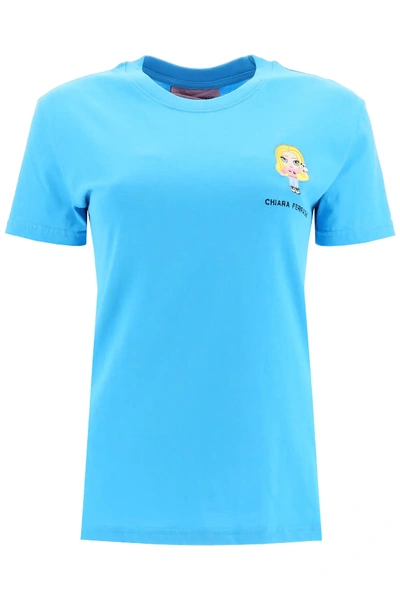 Shop Chiara Ferragni T-shirt Cfmascotte Embroidery In Light Blue