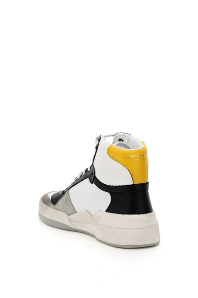 Shop Saint Laurent Sl24 Multicolour Hi-top Leather Sneakers In White,black,yellow