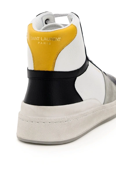Shop Saint Laurent Sl24 Multicolour Hi-top Leather Sneakers In White,black,yellow