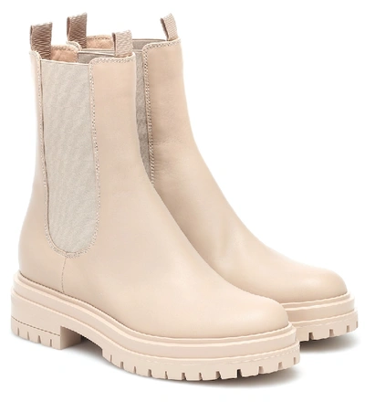 Shop Gianvito Rossi Chester Leather Ankle Boots In Beige