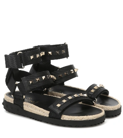 Shop Valentino Rockstud Espadrille Sandals In Black