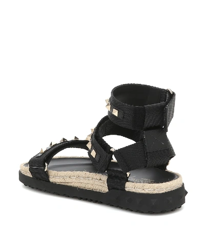 Shop Valentino Rockstud Espadrille Sandals In Black