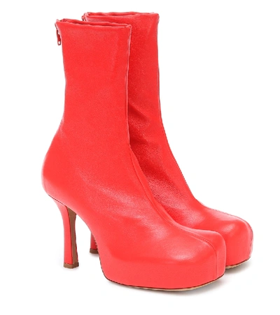 Shop Bottega Veneta Bold Leather Ankle Boots In Red