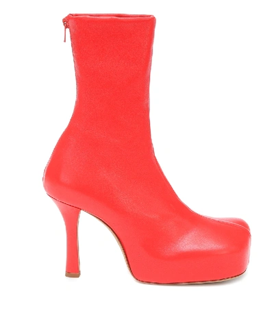 Shop Bottega Veneta Bold Leather Ankle Boots In Red