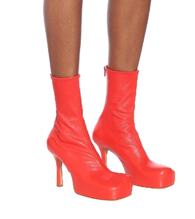 Shop Bottega Veneta Bold Leather Ankle Boots In Red