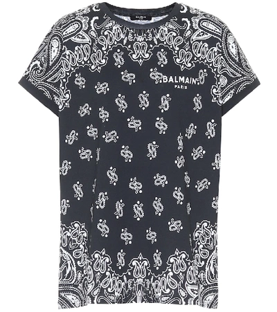 Shop Balmain Paisley Cotton T-shirt In Black