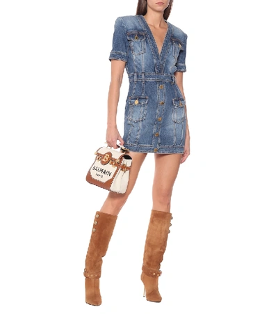 Shop Balmain Denim Minidress In Blue