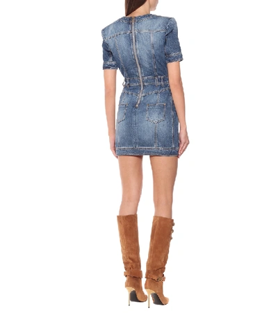 Shop Balmain Denim Minidress In Blue