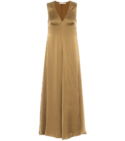 Shop Asceno Savannah Silk Satin Maxi Dress In Gold