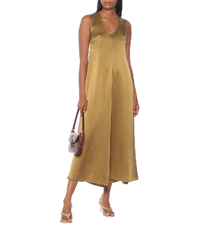 Shop Asceno Savannah Silk Satin Maxi Dress In Gold