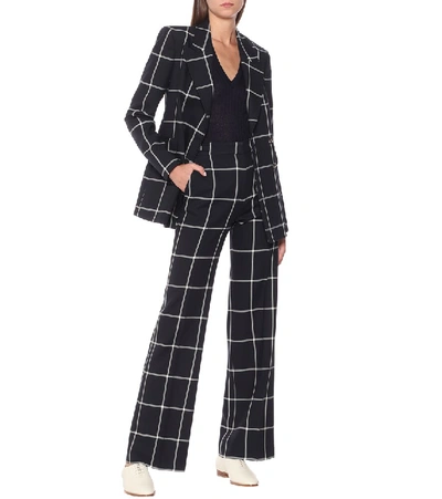 Shop Gabriela Hearst Leda Checked High-rise Flared Wool Pants In Blue