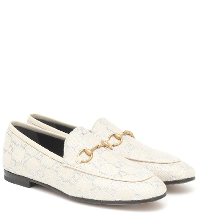 Shop Gucci Jordaan Gg Jacquard Loafers In White