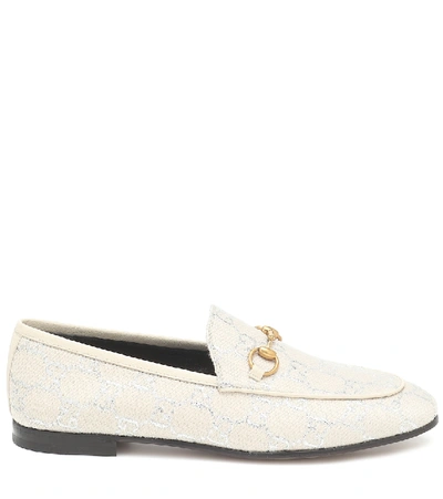 Shop Gucci Jordaan Gg Jacquard Loafers In White