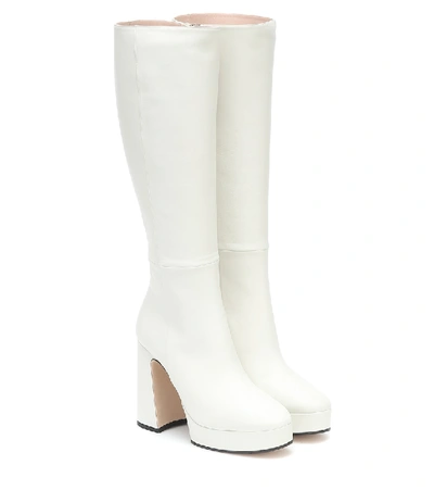 Shop Gucci Leather Knee-high Platform Boots In White