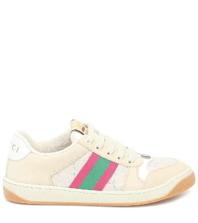 Shop Gucci Screener Leather Sneakers In Beige