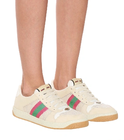 Shop Gucci Screener Leather Sneakers In Beige