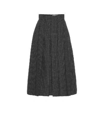 Shop Fendi Pleated Wool Midi Skirt In Grey