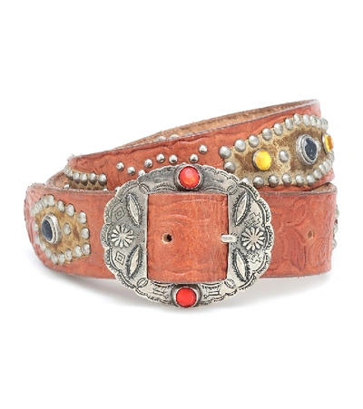 Shop Golden Goose Texas Rodeo Embellished Leather Belt In Brown