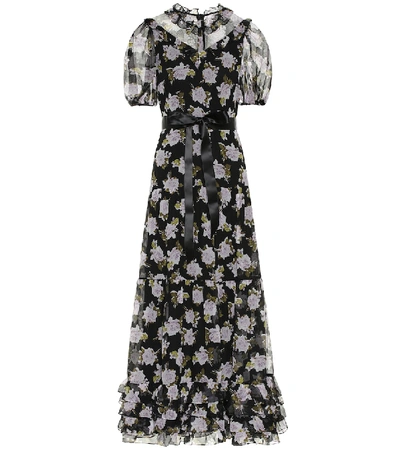 Shop Erdem Elinor Floral Silk Voile Maxi Dress In Black