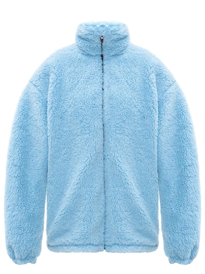 Shop Balenciaga Oversized Light Blue Fleece Zip-up Jacket