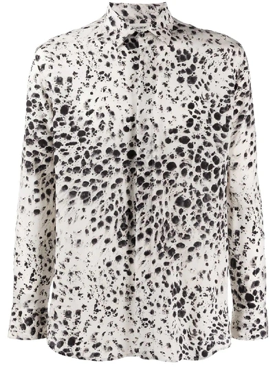 Shop Saint Laurent Silk Snow Leopard Print Blouse In Black & White