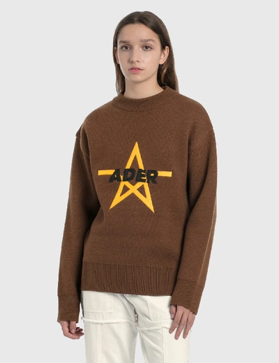 Shop Ader Error Star Logo Oversized Knitted Sweater In Brown