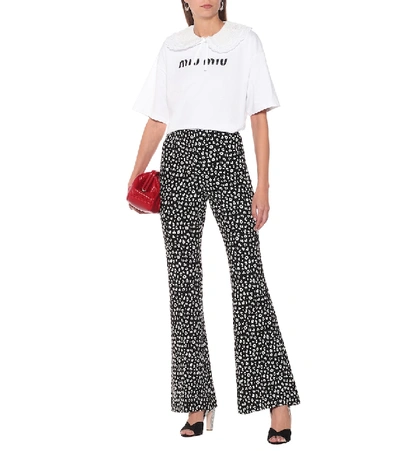 Miu Miu Printed Jersey Straight Pants In Black