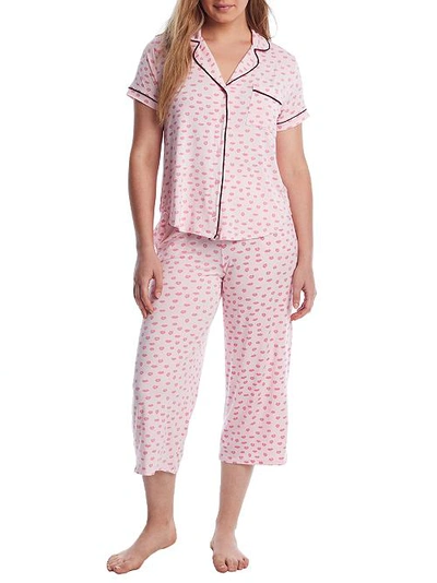 Shop Kate Spade Pucker Up Modal Cropped Pajama Set In Mini Pucker Up