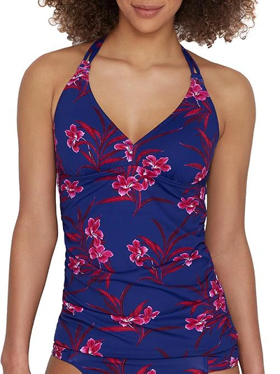 Shop Tommy Bahama Oasis Blossom Reversible Tankini Top In Blue Sapphire