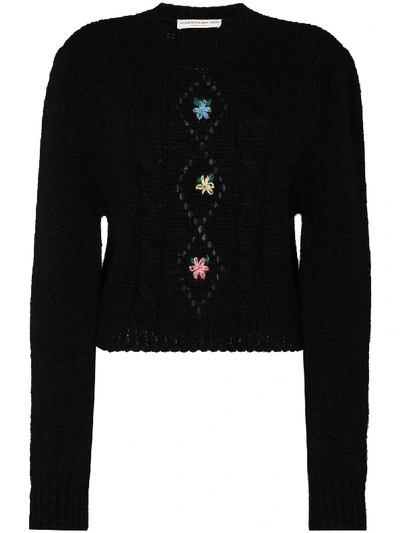 Shop Alessandra Rich Floral-embroidered Jumper In Black