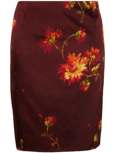 Pre-owned Dolce & Gabbana Floral Print Pencil Skirt In Red