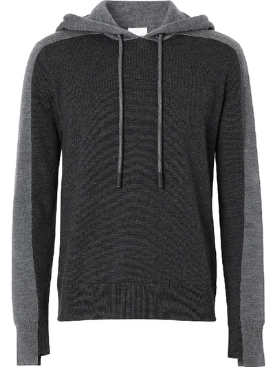 Shop Burberry Two-tone Knitted Hoodie In Grey