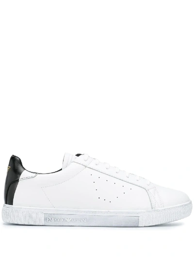 Shop Emporio Armani Contrast-heel Low-top Trainers In White