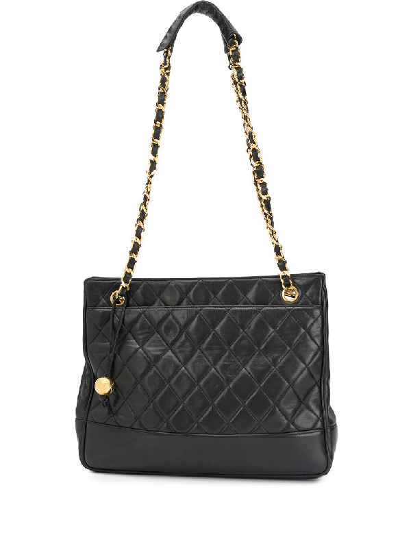 chanel black quilted tote
