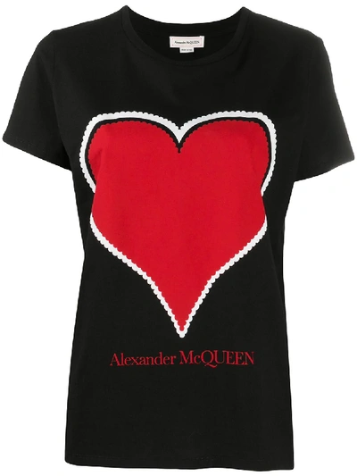 Shop Alexander Mcqueen Heart-print Crew-neck T-shirt In Black