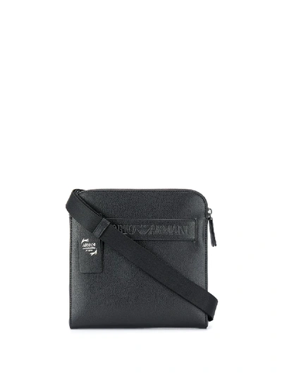 Shop Emporio Armani Debossed Logo Shoulder Bag In Black